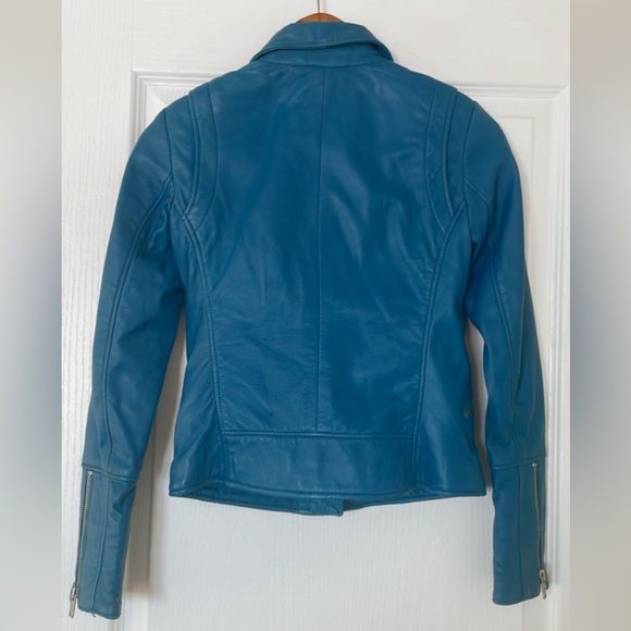 Danier blue asymmetrical zipper genuine leather jacket - Picture 2 of 5